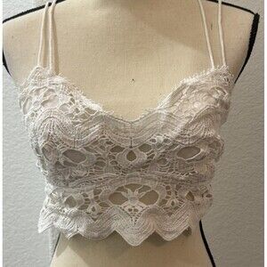 Free People White Lace Bralette Large Double Strap Scalloped Hem Boho Style